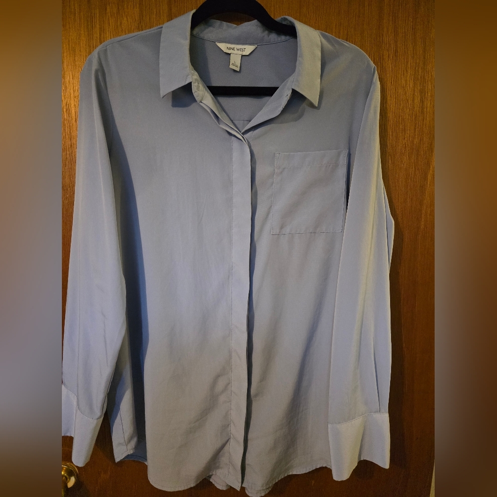 Nine West Blue Dress Shirt Formal Cotton Blend